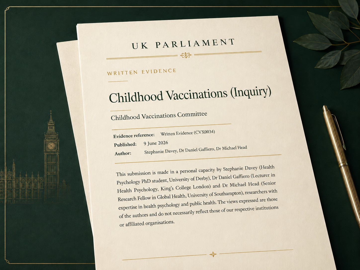 UK Parliament written evidence on childhood vaccination
